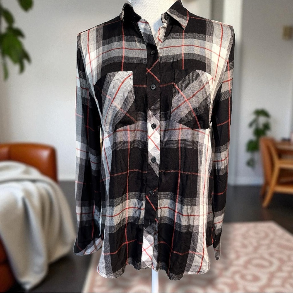 NWT ana Penny Plaid Black Button Down Shirt